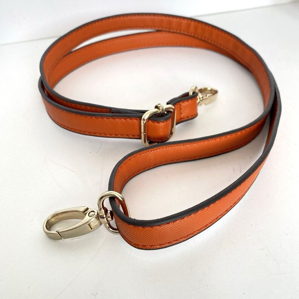 Orange Purse Strap Black Edge Trim Gold Hardware 29-51 Inch Shoulder Cross Body